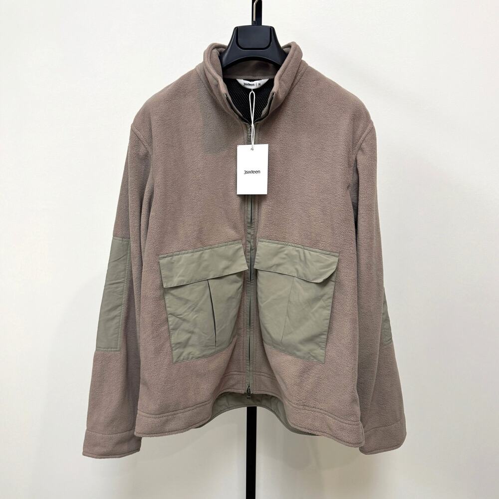 3sixteen Fleece Zip Up Stone Grey Sage Green Pocket Jacket XL NEW Military Coat